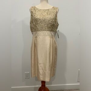 NWT Tahari Arthur S Levine Dress Size 14 Gold Ivory White Sequins Wedding Party